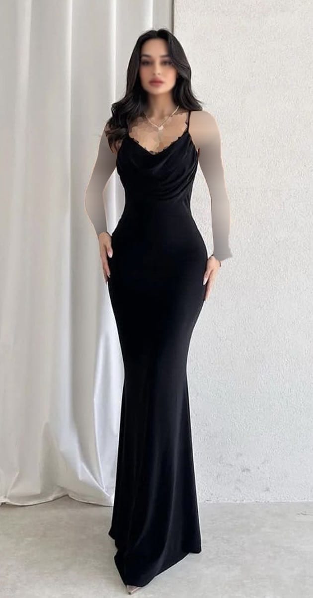 جدیدترین مدل لباس مجلسی بلند مشکی زنانه مدل ماهی با پارچه مخمل نرم ایرانی