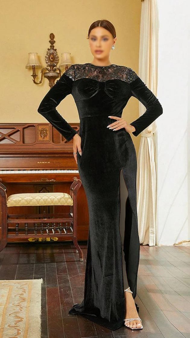 زیباترین و جدیدترین مدل لباس های مجلسی بلند مشکی زنانه مخملی ظریف