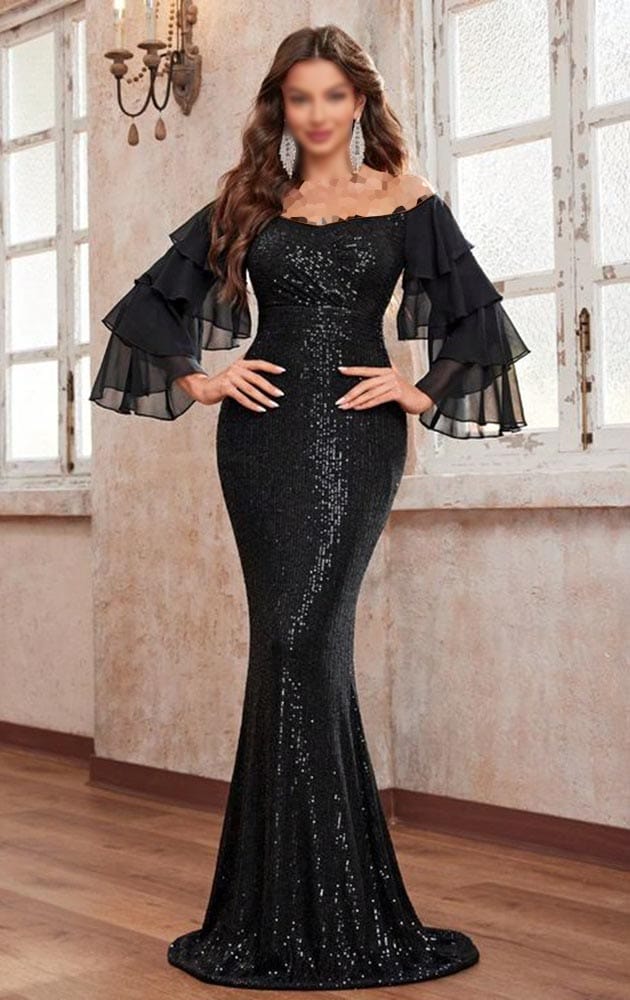 جذاب ترین مدل لباس مجلسی بلند مشکی آستین گشاد ایرانی
