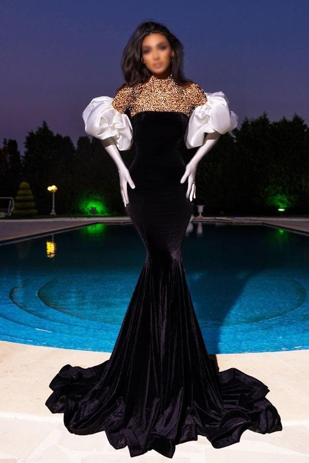 زیباترین لباس مجلسی بلند آستین مشکی جهان