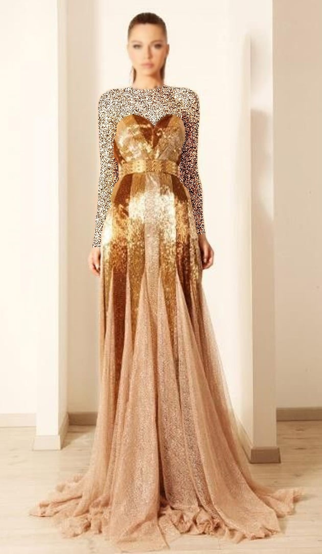 جذاب ترین مدل لباس مجلسی طلایی براق توری شیک و زیبای ترکی