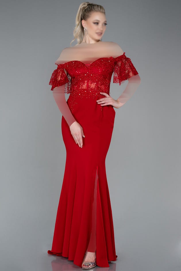 جذاب ترین و جدیدترین مدل های لباس مجلسی بلند بدون یقه ماکسی قرمز