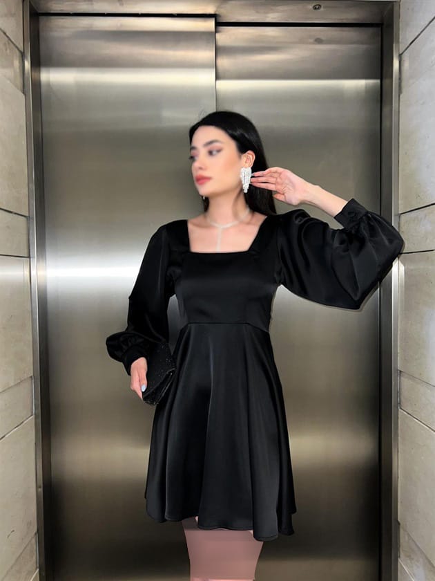 شیک ترین لباس مجلسی کوتاه آستین دار ساتن