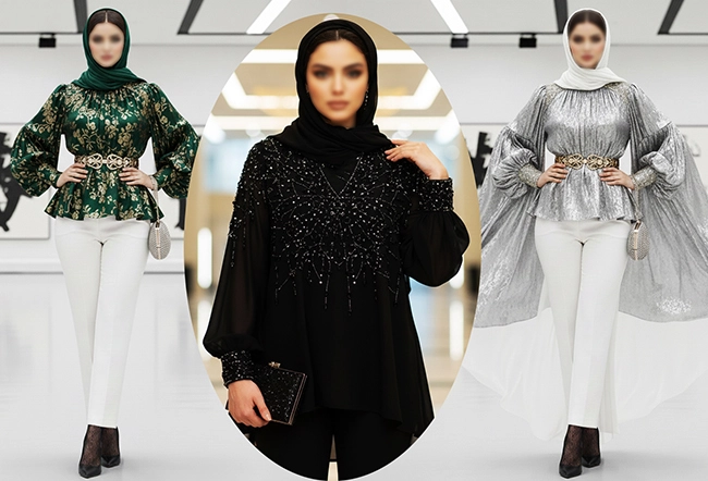 شومیز مجلسی ابریشمی طرح دار