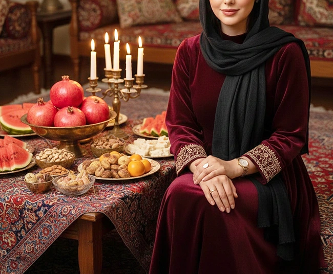 استایل عاشقانه با پیراهن شب یلدا و رنگ زرشکی گرم استایل عاشقانه با پیراهن شب یلدا و رنگ زرشکی گرم