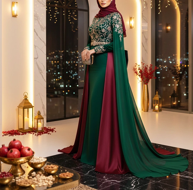 مدل پیراهن شب یلدا با جزئیات گیپور و ساتن لوکس مدل پیراهن شب یلدا با جزئیات گیپور و ساتن لوکس