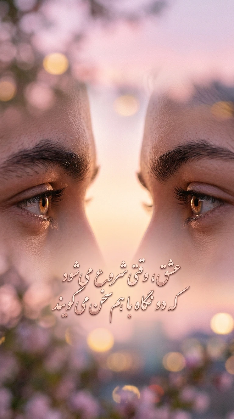 قشنگ ترین متن استوری عاشقانه عشق، وقتی شروع می‌شود که دو نگاه با هم سخن می‌گویند