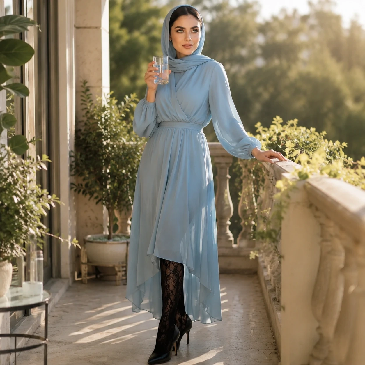 نوشیدن آب در فضایی روشن برای حفظ رطوبت و شفافیت پوست؛ ترکیبی از نور طبیعی و سبک زندگی سالم